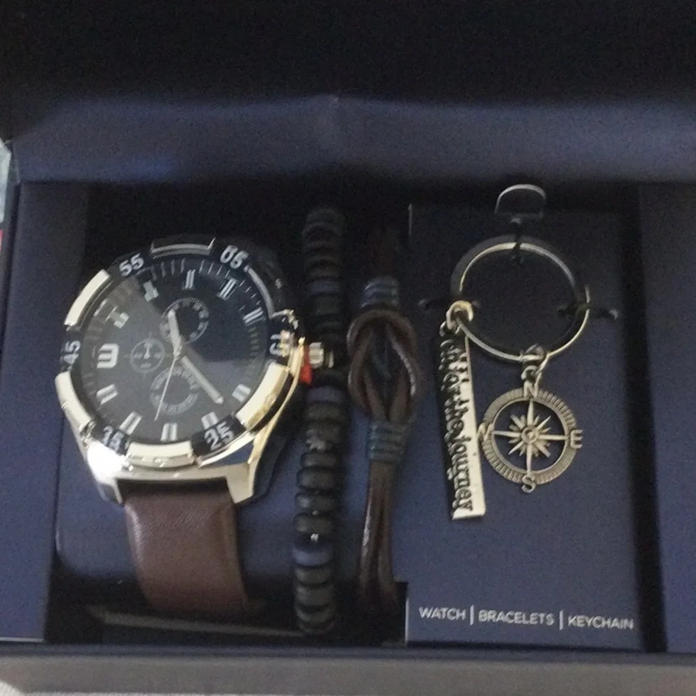 Men's Silver and Brown Watch Set. NWOT